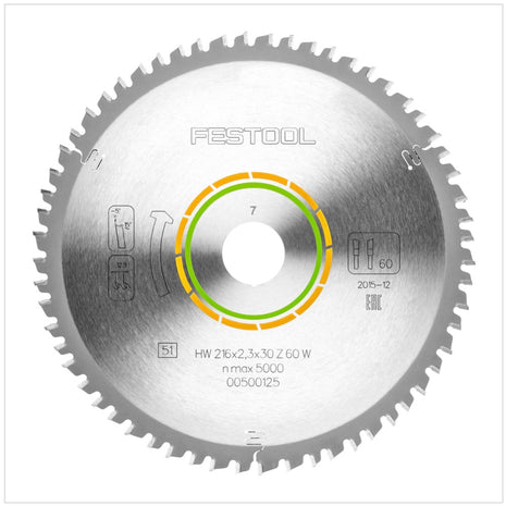 Festool Feinzahn Kreissägeblatt HW 216 x 30 x 2,3 mm W60 216 mm 60 Zähne ( 500125 ) - Toolbrothers