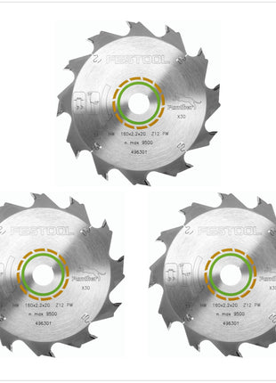 Festool 3x Panther Kreissägeblatt HW 160 x 2,2 x 20 mm PW12 160 mm 12 Zähne ( 3x 496301 ) - Toolbrothers