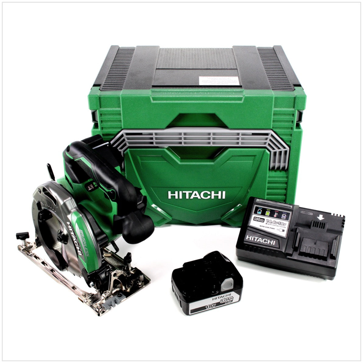 Hitachi C 18 DBAL 18 V  Brushless Akku Handkreissäge 165 mm im Koffer + 1x BSL1850 5,0 Ah Akku + UC 18YSL3 Ladegerät 14,4 - 18 V - Toolbrothers