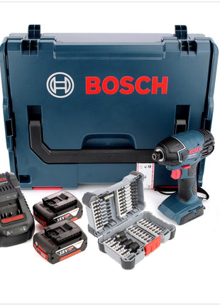 Bosch GDR 18 V-LI 18 V Akku Drehschlagschrauber in L-Boxx + 2x GBA 6 Ah Akku + 1x Bosch GAL 1880 CV Schnellladegerät + Bosch Impact Schrauber Steckschlüssel Bit Set 36 tlg ( 2608522365 ) - Toolbrothers