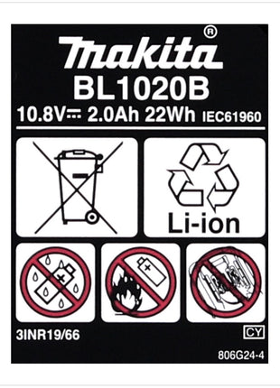 Makita BL 1020 B 10,8 V -  2,0 Ah / 2000 mAh Li-Ion Akku mit LED - Anzeige ( 197394-3 ) - Toolbrothers