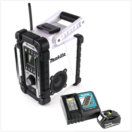 Makita DMR 102 W Baustellen Radio Weiß + 1x BL 1850 B 18V - 5 Ah Akku + 1x DC 18 RC Schnellladegerät - Toolbrothers