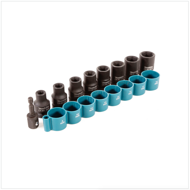 Makita B-54645 1/2" Steckschlüssel Satz 9-tlg. Einsätze 8 - 18 mm Sechskant Nüsse mit Adapter für 1/4" Aufnahme Innensechskant - Toolbrothers