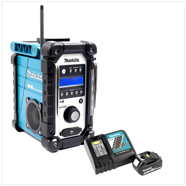 Makita DMR 104 Baustellen Radio Schwarz Grün DAB Digital + 1x BL 1850 B 18V - 5Ah Akku + 1x DC 18 RC Schnellladegerät - Toolbrothers