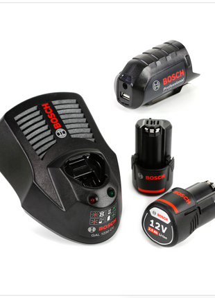 Bosch USB Power Set 12V 2x 2,5Ah Akku + Ladegerät + GAA 12V Akku USB Ladegerät Aufsatz Adapter - Toolbrothers