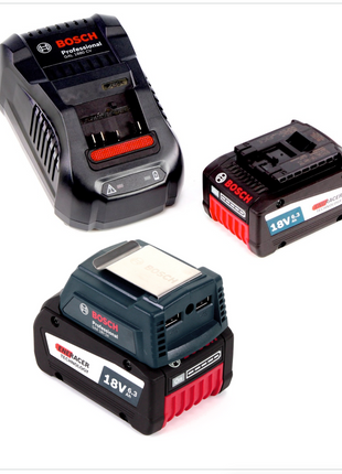 Bosch USB Power Set 18 V mit GAA Professional USB Adapter für 14,4 V / 18 V Akkus + 2x GBA 18V 6,3 Ah EneRacer Li-Ion Einschub Akku + 1x Schnell Ladegerät GAL 1880 CV - Toolbrothers