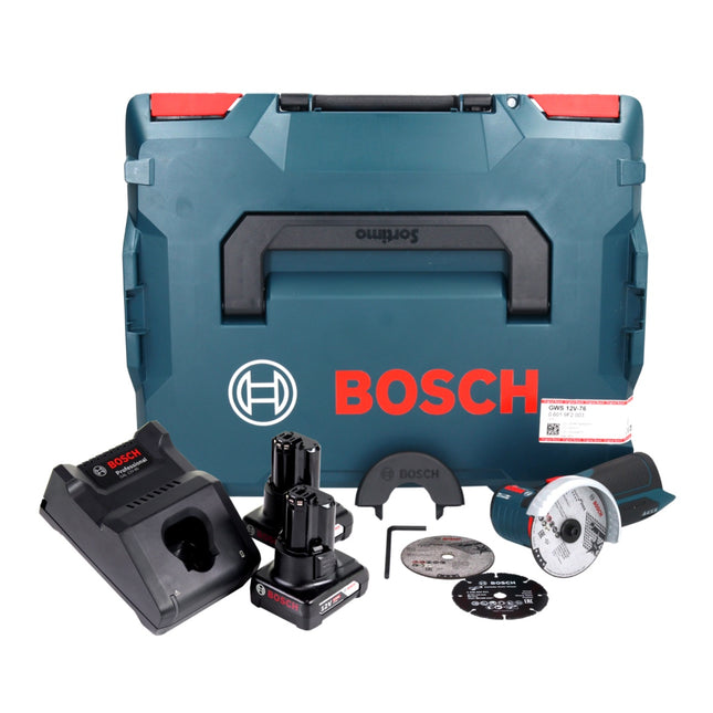 Bosch GWS 12V-76 Professional Akku Winkelschleifer 12 V 76 mm Brushless + 2x Akku 6,0 Ah + Ladegerät + L-Boxx - Toolbrothers