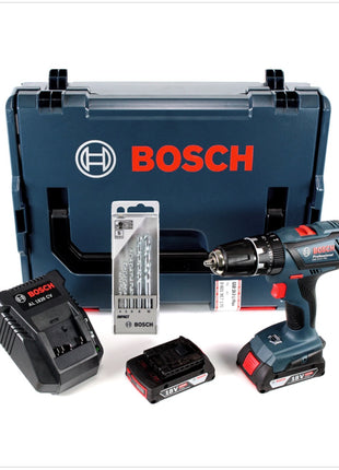 Bosch GSB 18-2-Li Plus Professional Akku Schlagbohrschrauber mit 2 x 2 Ah Akkus + Ladegerät + L-BOXX + Bosch 5 tlg. Steinbohrer Set Impact 4 - 10 mm - Toolbrothers