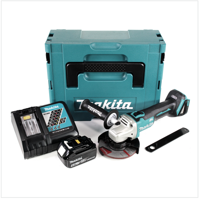 Makita DGA 504 RT1J akumulatorowa szlifierka kątowa 18V 125mm bezszczotkowa + 1x akumulator 5,0Ah + ładowarka + Makpac