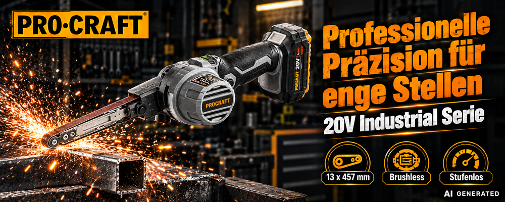 Szlifierka taśmowa akumulatorowa ProCraft Industrial PFA20A-BB 20 V 13 x 457 mm bezszczotkowa + 2x akumulator 2,0 Ah + ładowarka