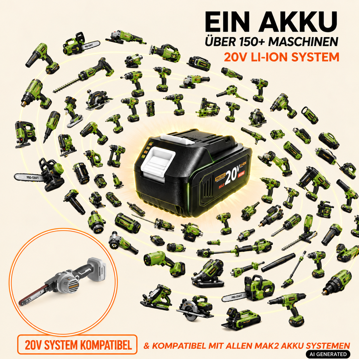 Szlifierka taśmowa akumulatorowa ProCraft Industrial PFA20A-BB 20 V 13 x 457 mm bezszczotkowa + 2x akumulator 2,0 Ah + ładowarka