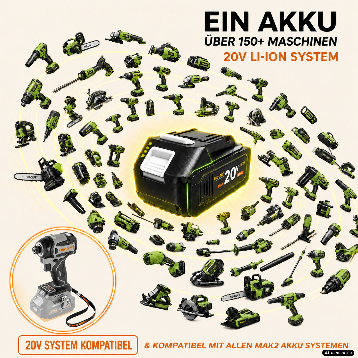 Akumulatorowy klucz udarowy Procraft ID20Abb 20 V 180 Nm 1/4" + 1x akumulator 4,0 Ah - bez ładowarki