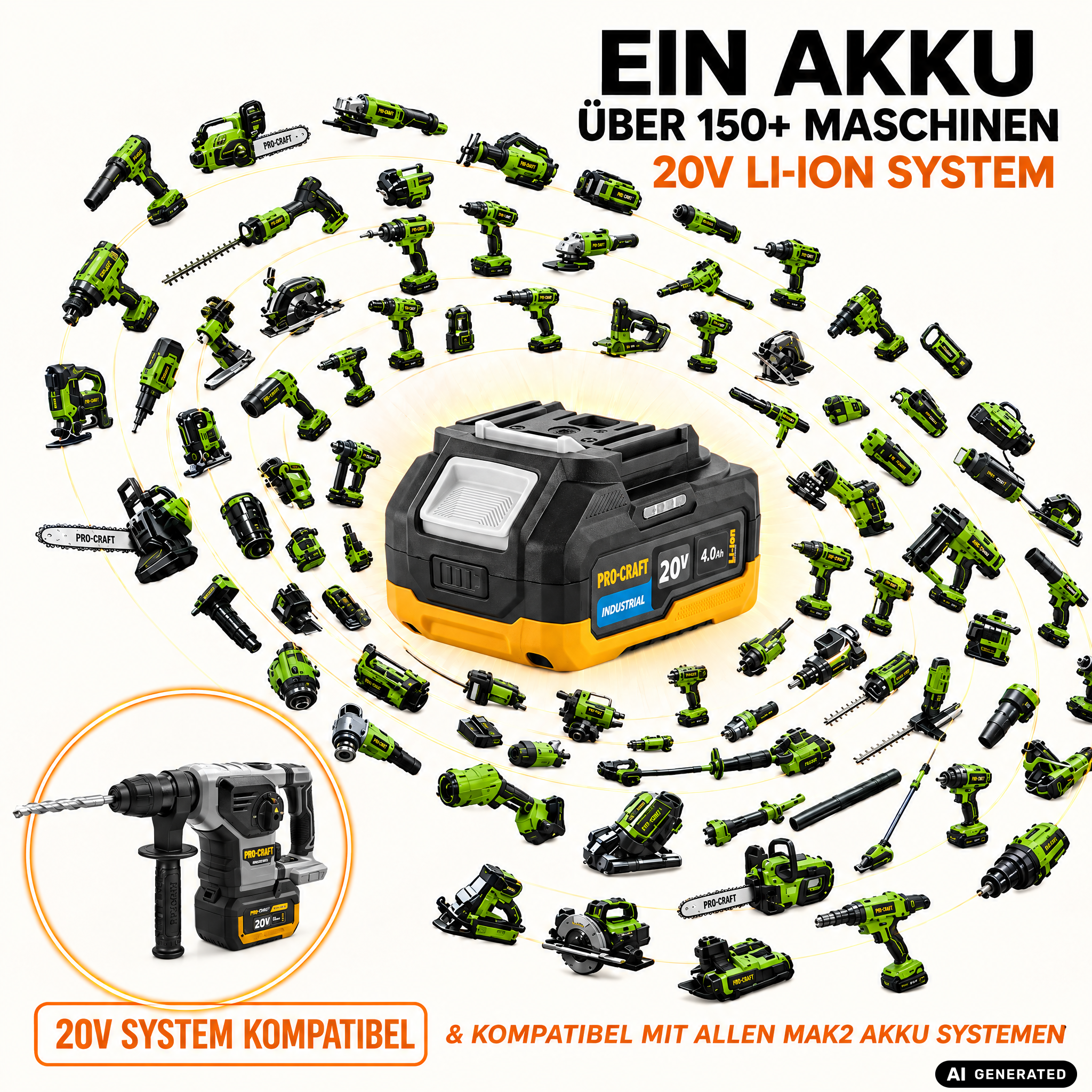 Młotek udarowo-wkrętarski Procraft Industrial HD20B-BB 20 V, 5 J, SDS plus, bezszczotkowy, Solo – bez akumulatora, bez ładowarki