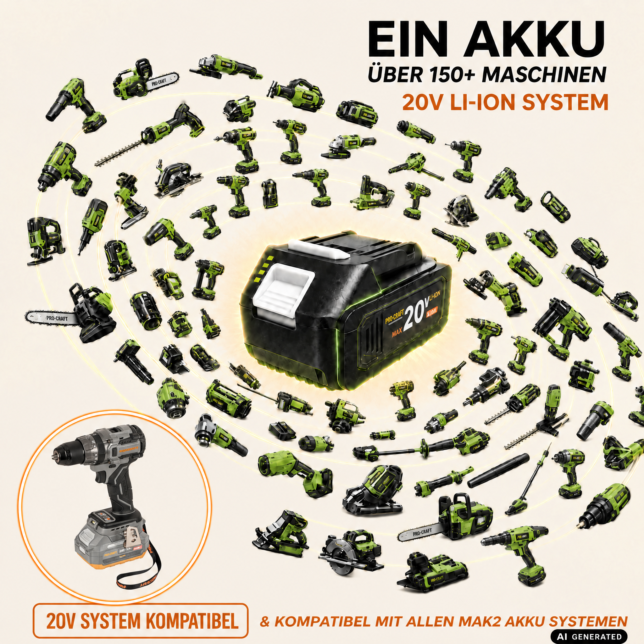 Akumulatorowa wiertarko-wkrętarka Procraft CD20Abb 20 V 85 Nm + 1x akumulator 4,0 Ah + ładowarka + walizka narzędziowa RHINO
