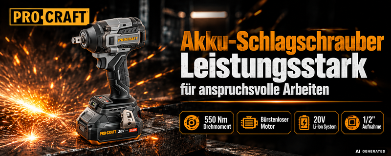 Procraft Industrial IW550Abb Akumulatorowy klucz udarowy 20 V 550 Nm 1/2" + 1x akumulator 4,0 Ah - bez ładowarki