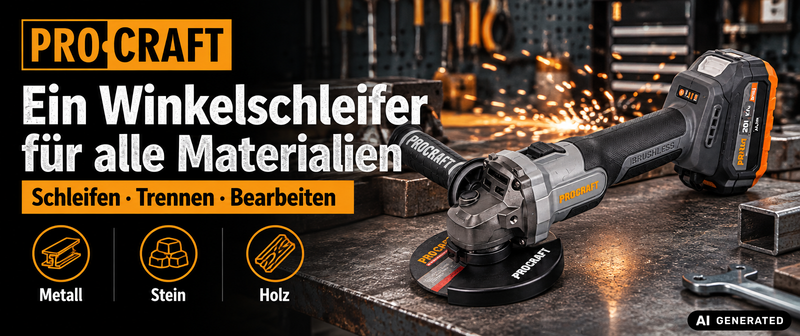 Akumulatorowa szlifierka kątowa Procraft Industrial AG125Abb 20 V 125 mm bezszczotkowa + 1x akumulator 2,0 Ah + walizka narzędziowa RHINO - bez ładowarki