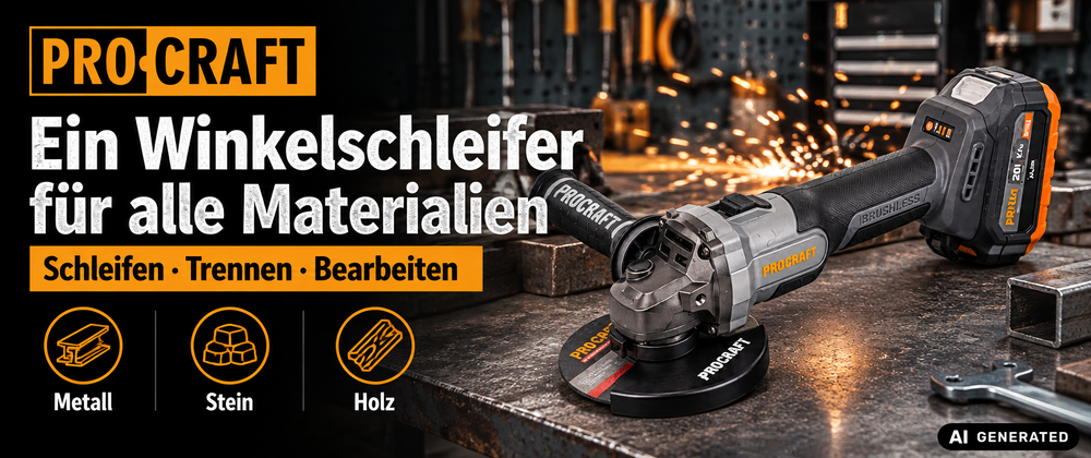Procraft Industrial AG125Abb akumulatorowa szlifierka kątowa 20 V 125 mm bezszczotkowa + 1x akumulator 4,0 Ah + ładowarka + walizka narzędziowa RHINO