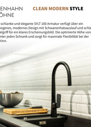 Rosenhahn & Söhne Sylt 100 Küchenarmatur mit Brause- 360° drehbarer Wasserhahn Küche - Armatur Küche [schwarz] - 2-fach verstellbare Spültischarmatur - Brause & Strahl - Anschlussschläuche - Toolbrothers