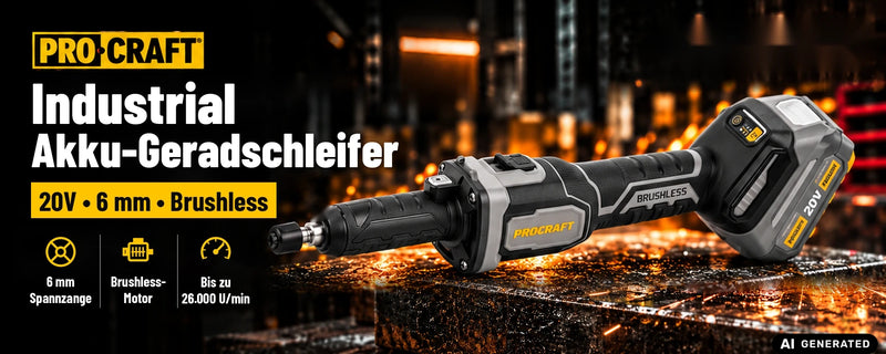 Procraft Industrial DG20A-BB akumulatorowa szlifierka prosta 20 V 6 mm bezszczotkowa + 1x akumulator 4,0 Ah + ładowarka