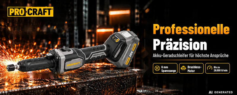Procraft Industrial DG20A-BB akumulatorowa szlifierka prosta 20 V 6 mm bezszczotkowa + 1x akumulator 4,0 Ah + ładowarka