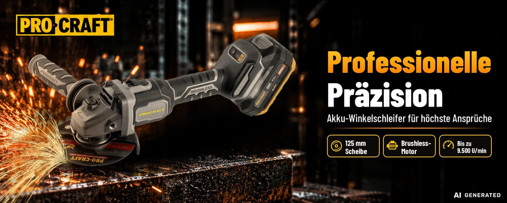 Procraft Industrial AG125Bbb akumulatorowa szlifierka kątowa 20 V 125 mm bezszczotkowa + 1x akumulator 4,0 Ah + walizka narzędziowa RHINO - bez ładowarki
