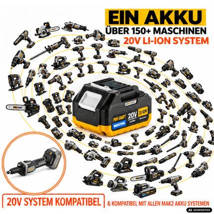Procraft Industrial DG20A-BB akumulatorowa szlifierka prosta 20 V 6 mm bezszczotkowa + 1x akumulator 4,0 Ah + ładowarka
